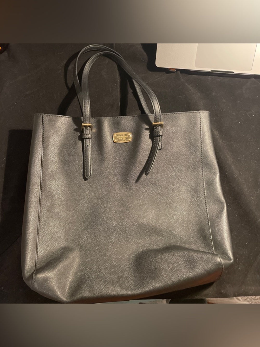 Michael Kors Black Saffiano Tote with Gold Plaque